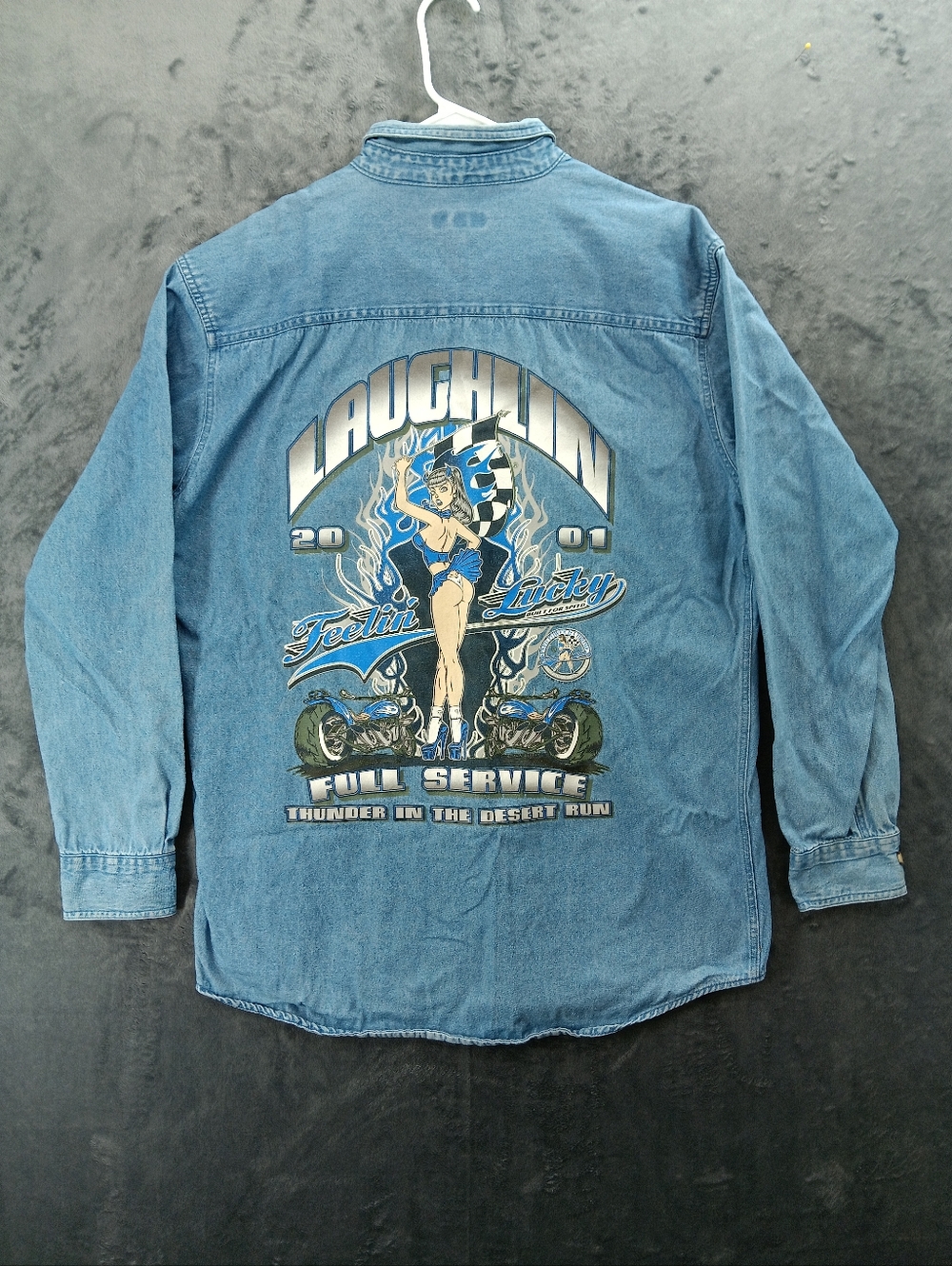 Laughlin Thunder In The Desert 2001  Motorcycle Denim Shirt Men's Size L